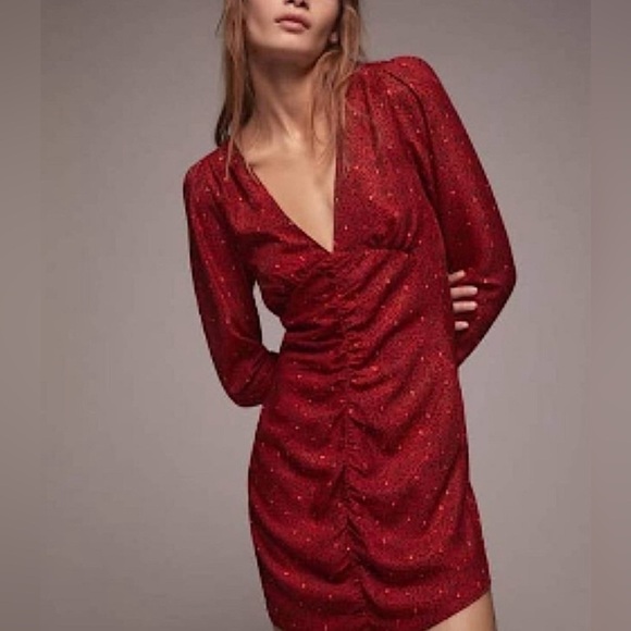 Zara Dresses & Skirts - ZARA Plunging Neck Slight Ruched Long Sleeve Mini Dress SZ XS NWT
